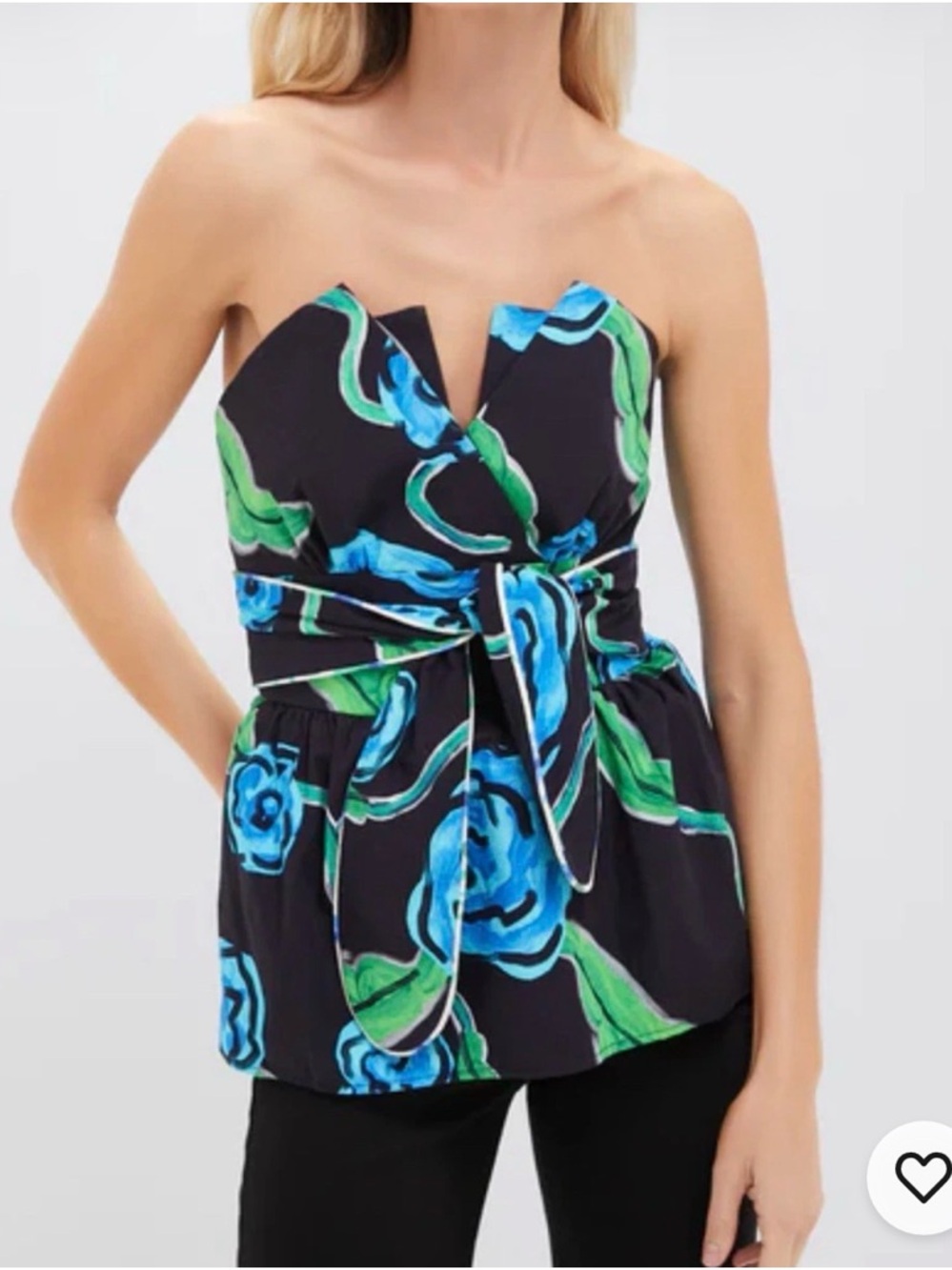 De Loreta Tuckernuck Strapless Floral Peplum Top in Blue & Green M New with tags